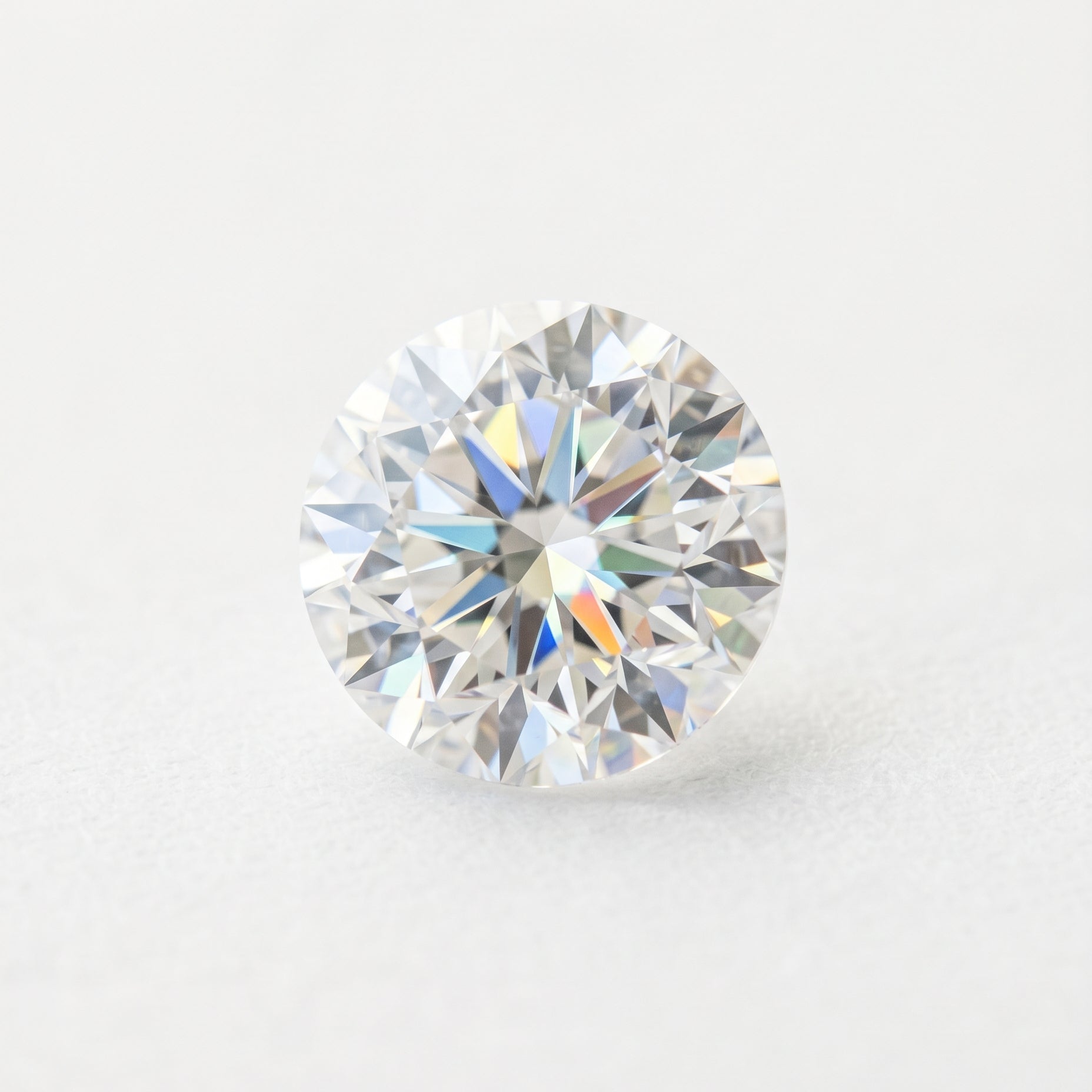 Macro close-up of a round brilliant lab-grown diamond