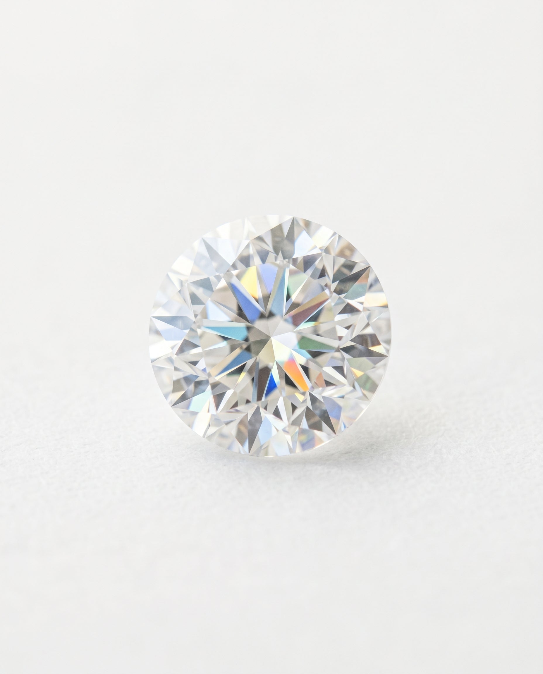 Macro close-up of a round brilliant lab-grown diamond