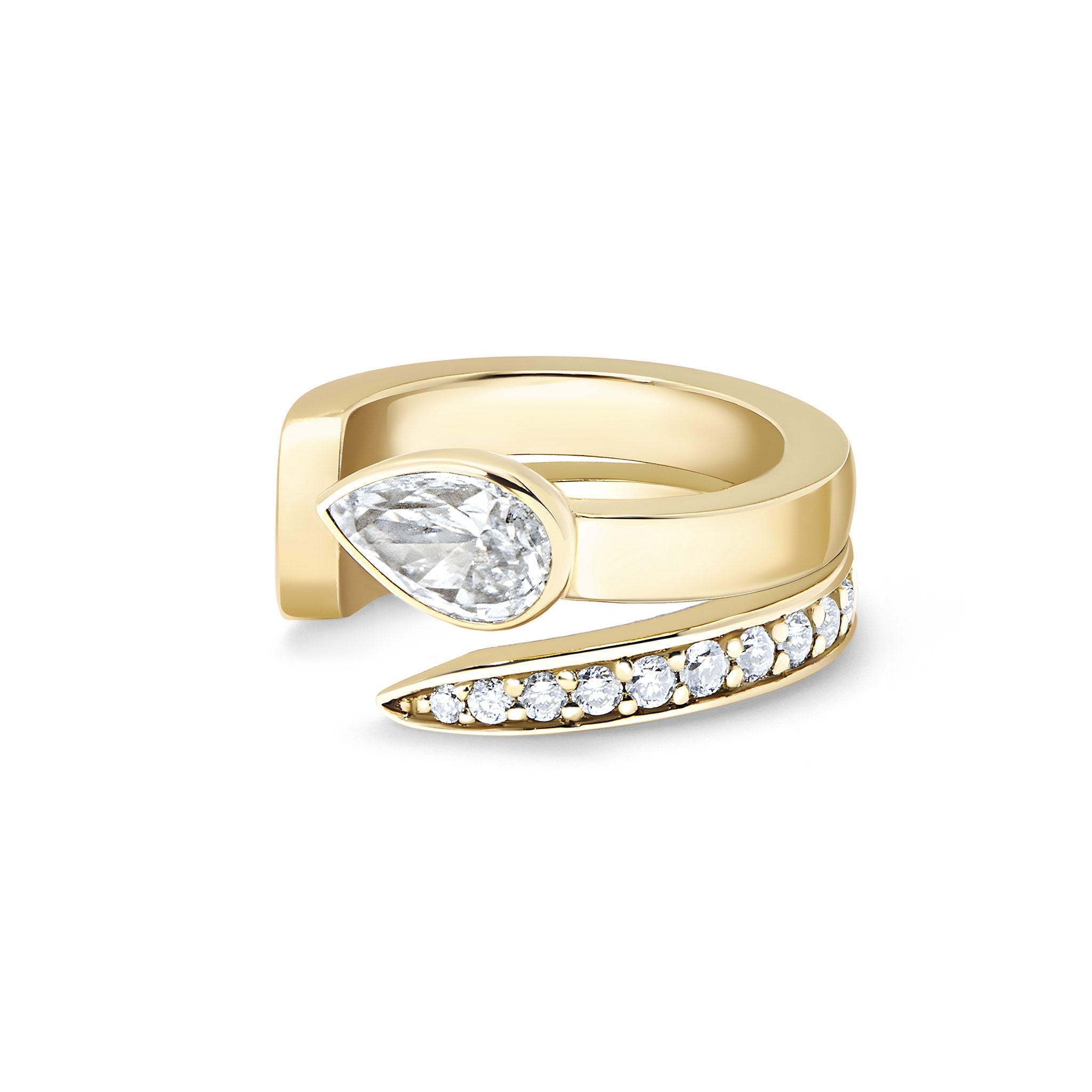 E’LHAA Nova pear bypass ear cuff in yellow gold, lab-grown diamonds