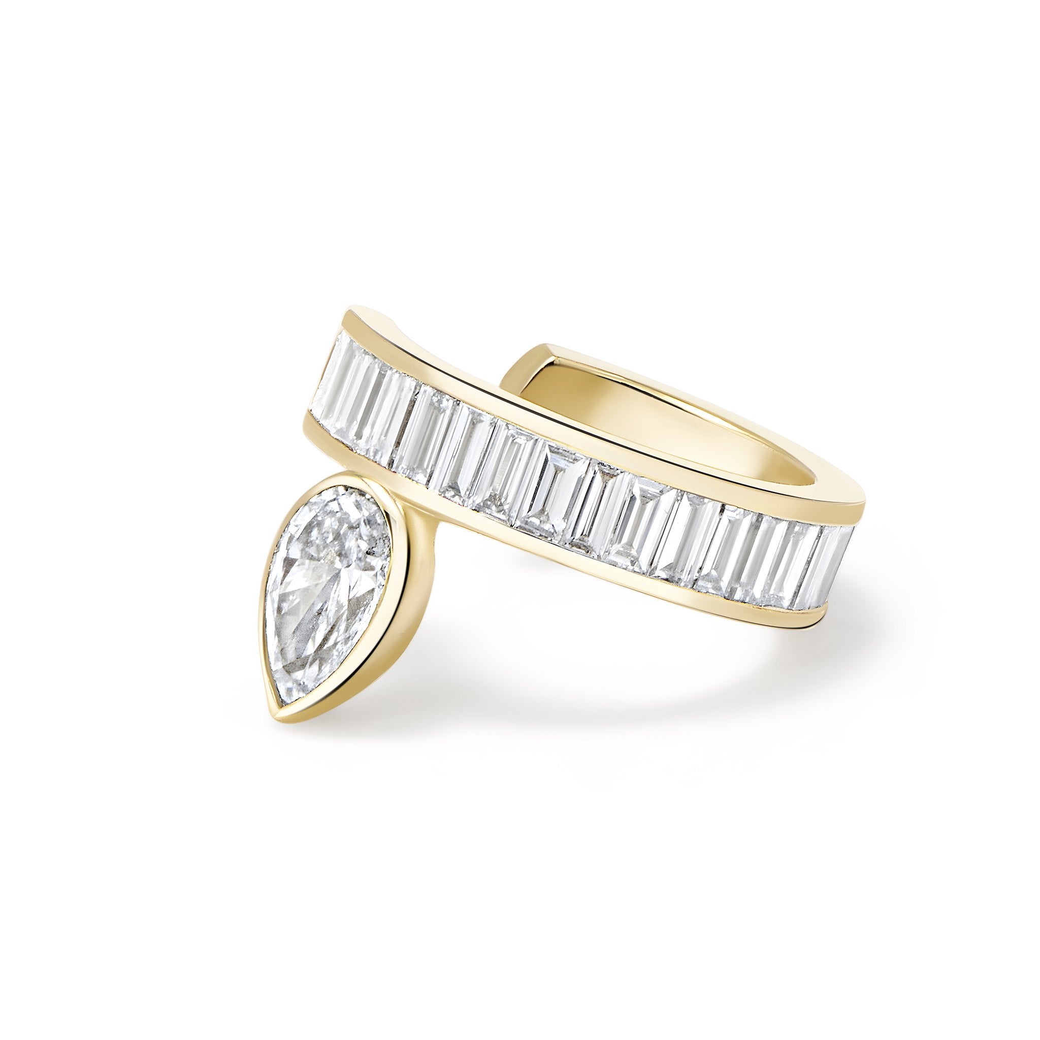E’LHAA Modernist pear and baguette ear cuff in yellow gold, lab-grown diamonds