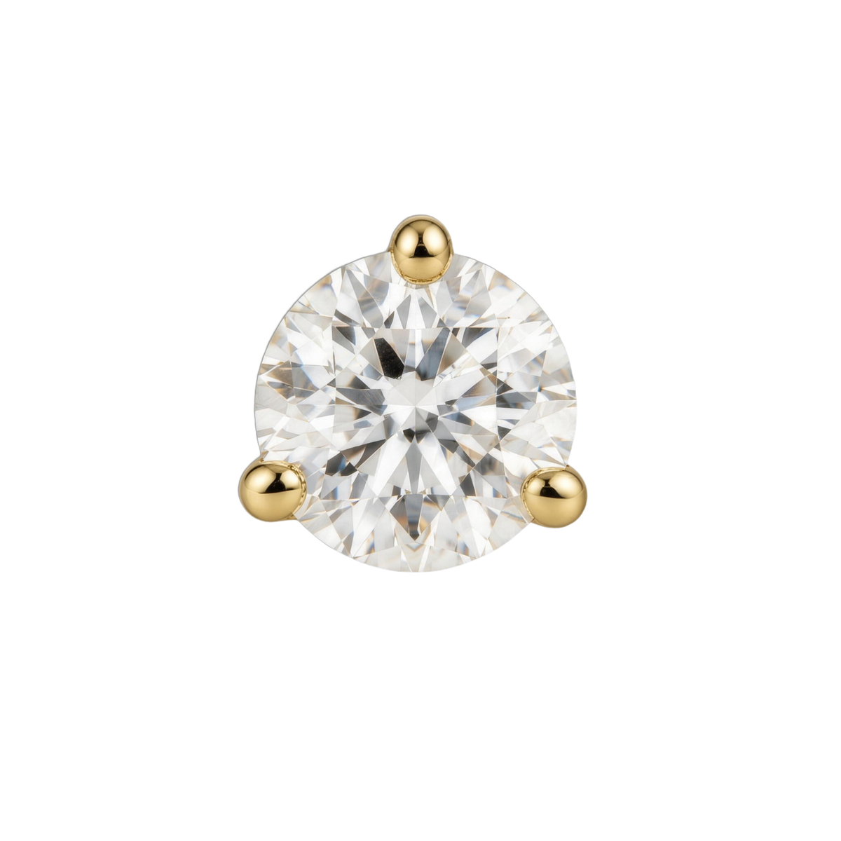 My First Diamond round brilliant stud in a yellow gold three prong setting