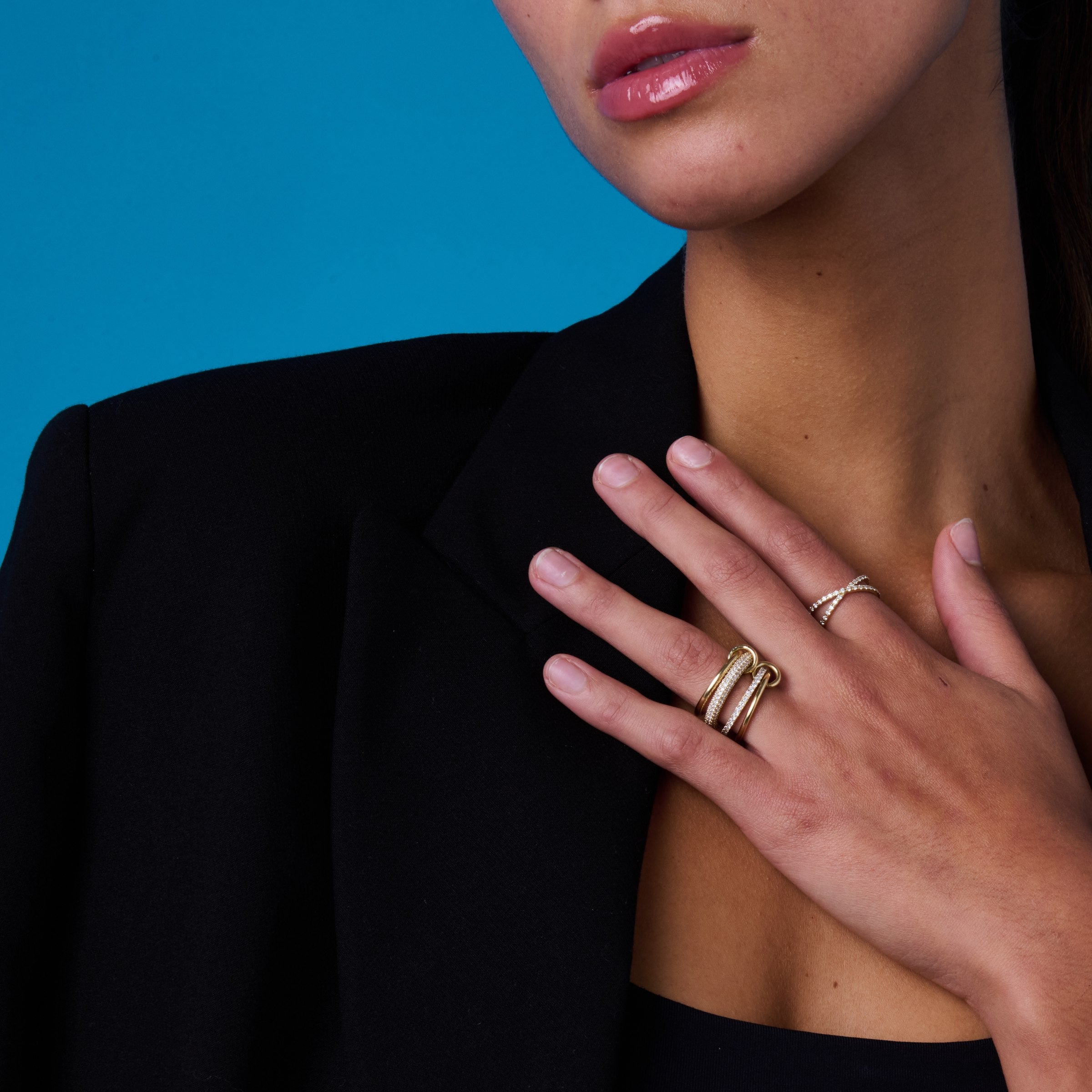E’LHAA stacked diamond rings, worn